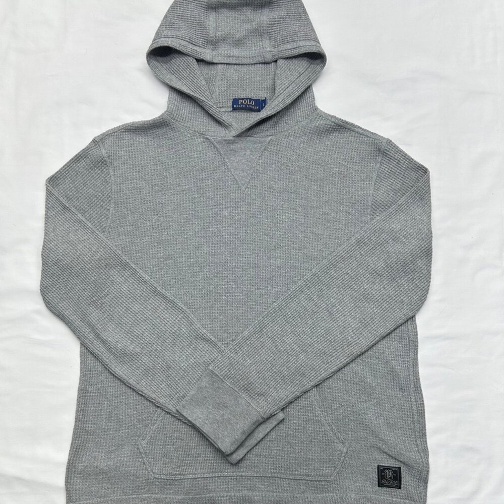 Polo Ralph Lauren Waffle Knit Hooded Pullover L Gray